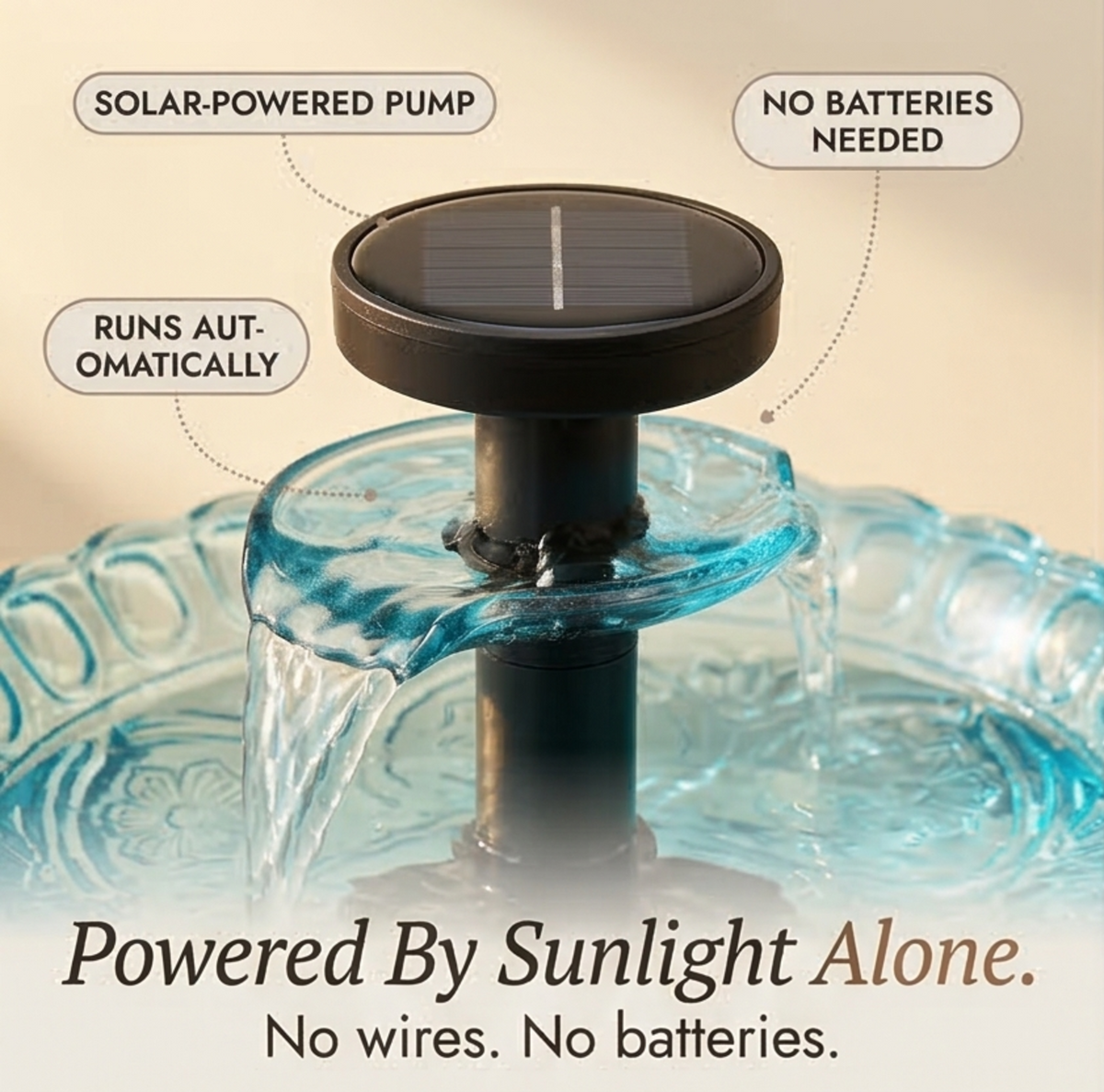Hanging Bird Bath Solar-Powered 9.5 Inch Bowl