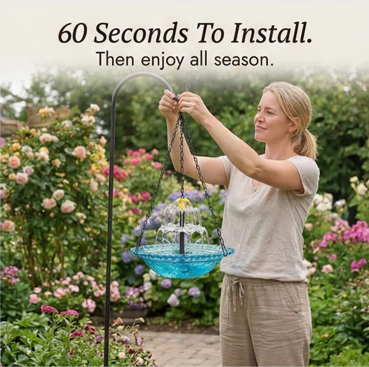 Hanging Bird Bath Solar-Powered 9.5 Inch Bowl