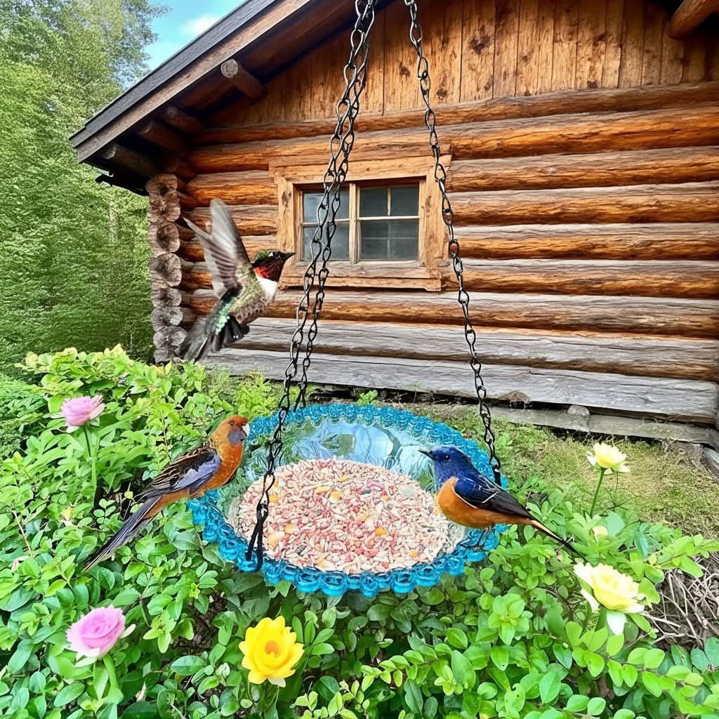 Hanging Bird Feeder Double-Bowl Weather-Resistant Chain Included