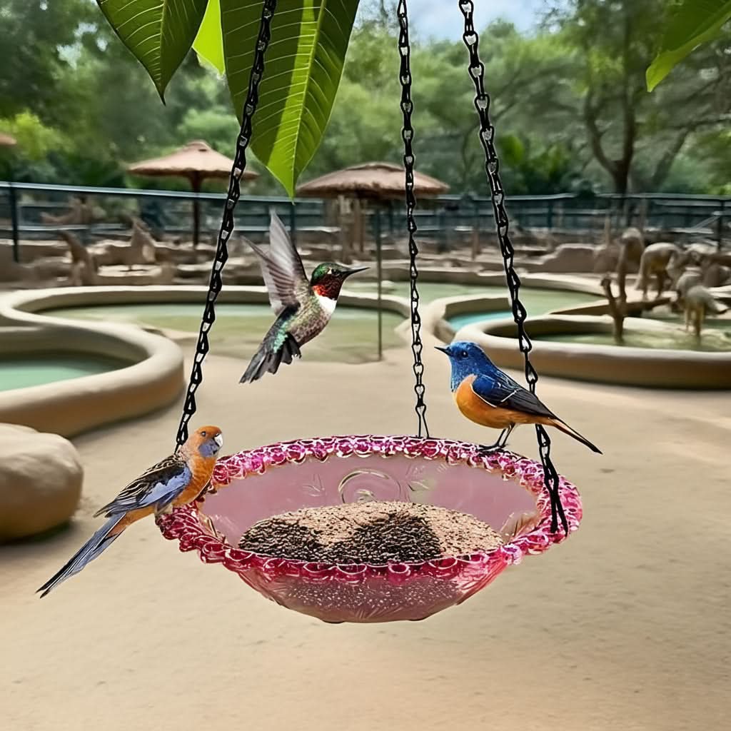 Hanging Bird Feeder Double-Bowl Weather-Resistant Chain Included