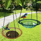 Hanging Bird Feeder Double-Bowl Weather-Resistant Chain Included