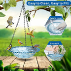Hanging Bird Feeder Double-Bowl Weather-Resistant Chain Included
