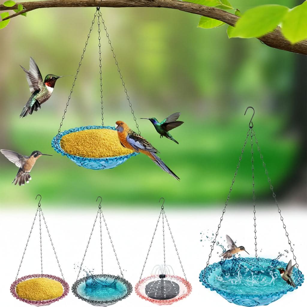 Hanging Bird Feeder Double-Bowl Weather-Resistant Chain Included