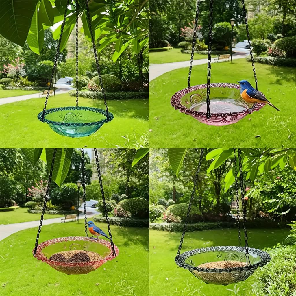 Hanging Bird Feeder Double-Bowl Weather-Resistant Chain Included