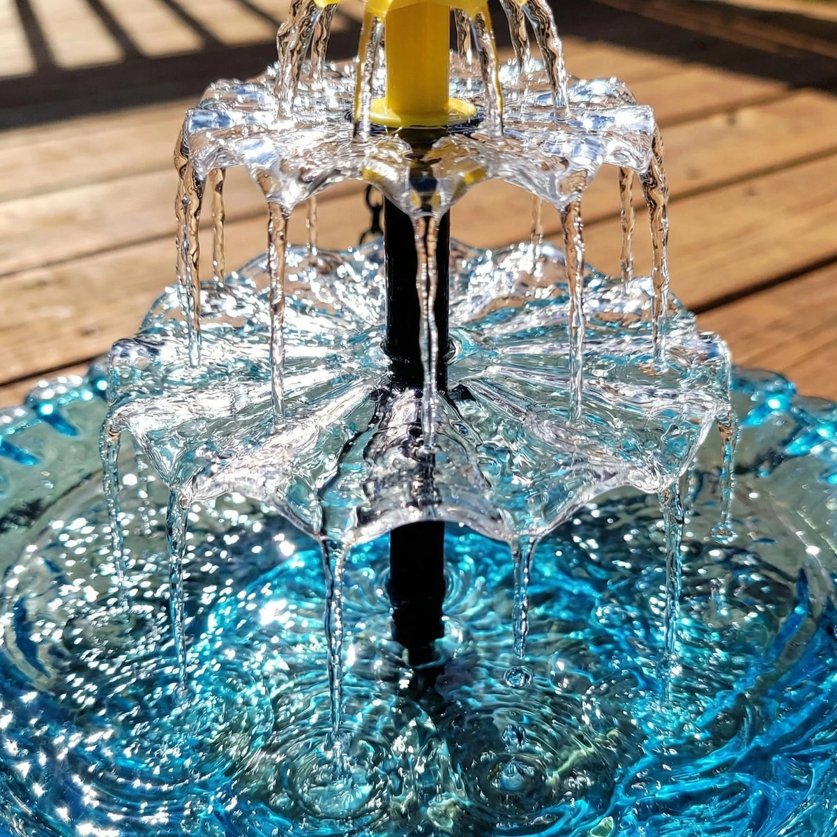 Hanging Birdbath Fountain Solar-Powered Two-Level Glass Bowl & Metal Chain