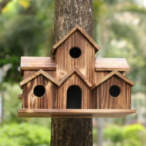 Hanging Birdhouse Solid Wood 6-Hole Easy Hang