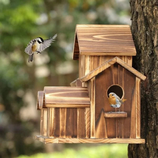Hanging Birdhouse Solid Wood 6-Hole Easy Hang