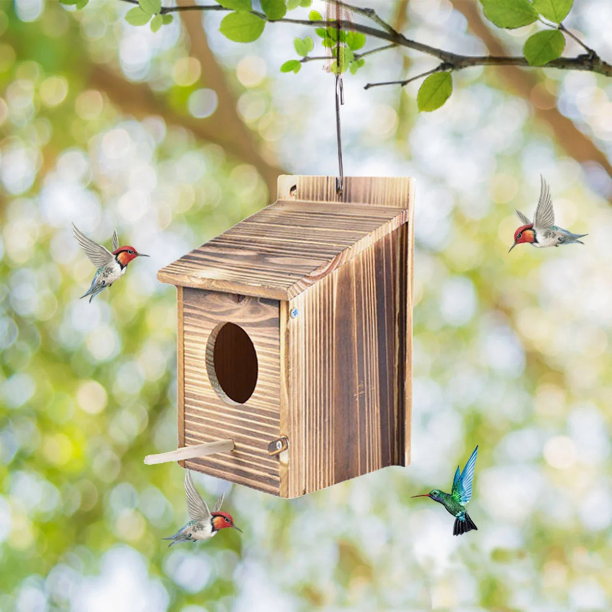 Hanging Birdhouse Solid Wood Side Cleaning Door