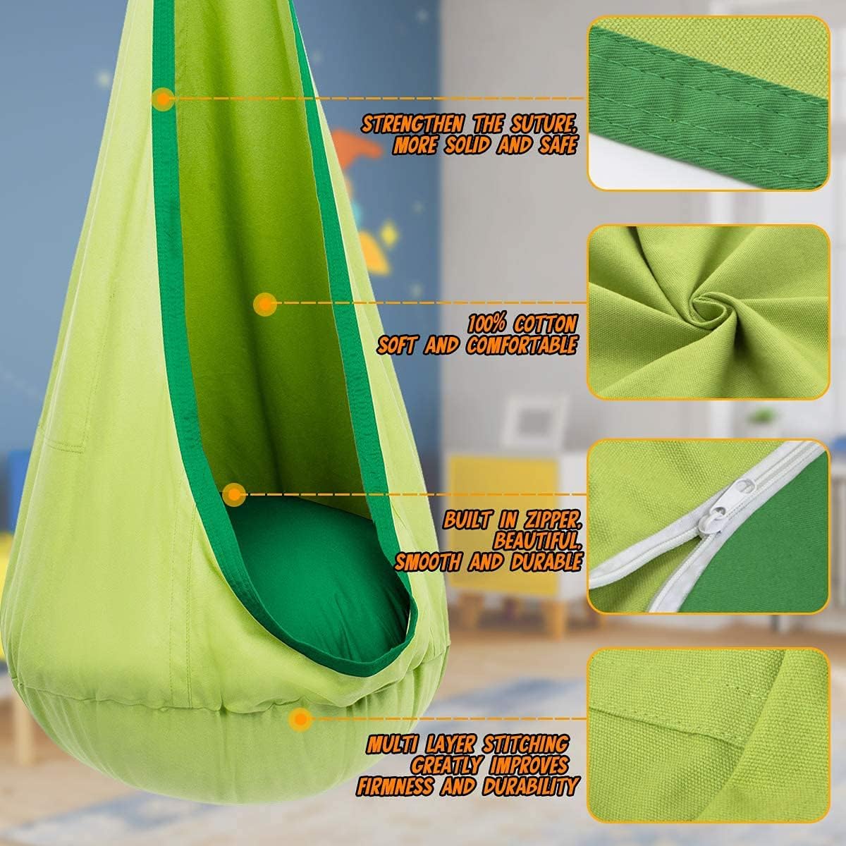 Hanging Chair Cotton Blend Lightweight Indoor & Outdoor