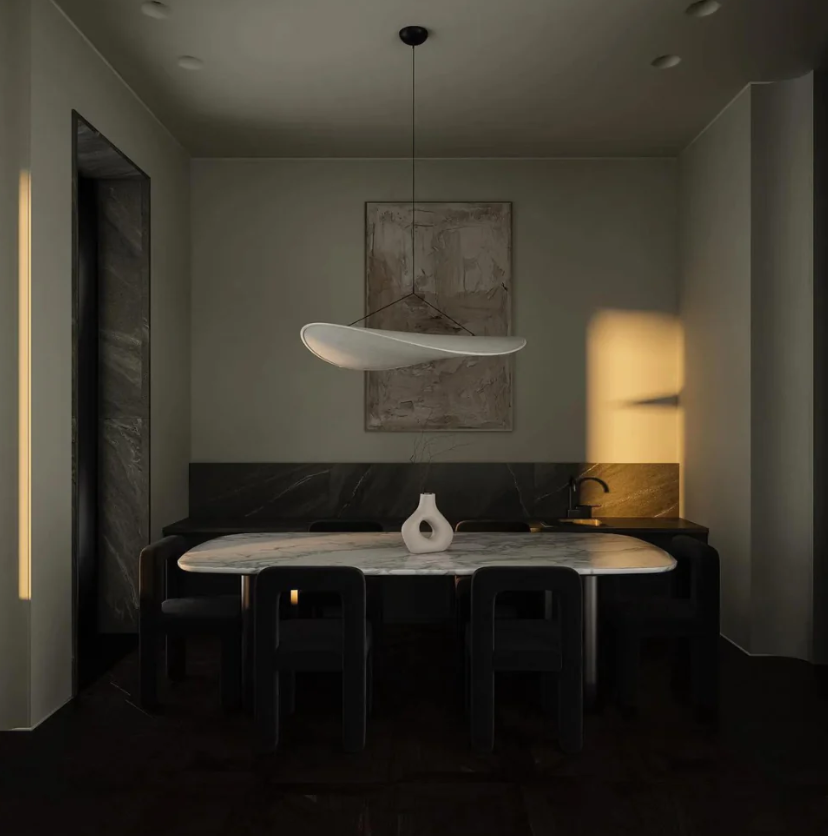 Hanging Chandelier Japandi Silk & Metal Soft Mood Lighting