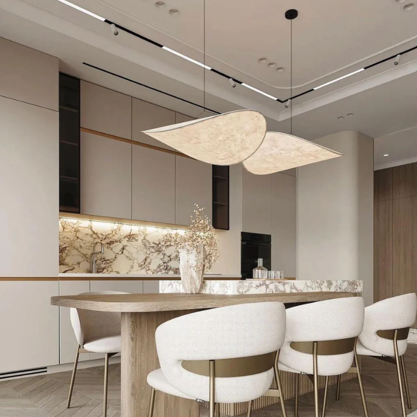 Hanging Chandelier Japandi Silk & Metal Soft Mood Lighting
