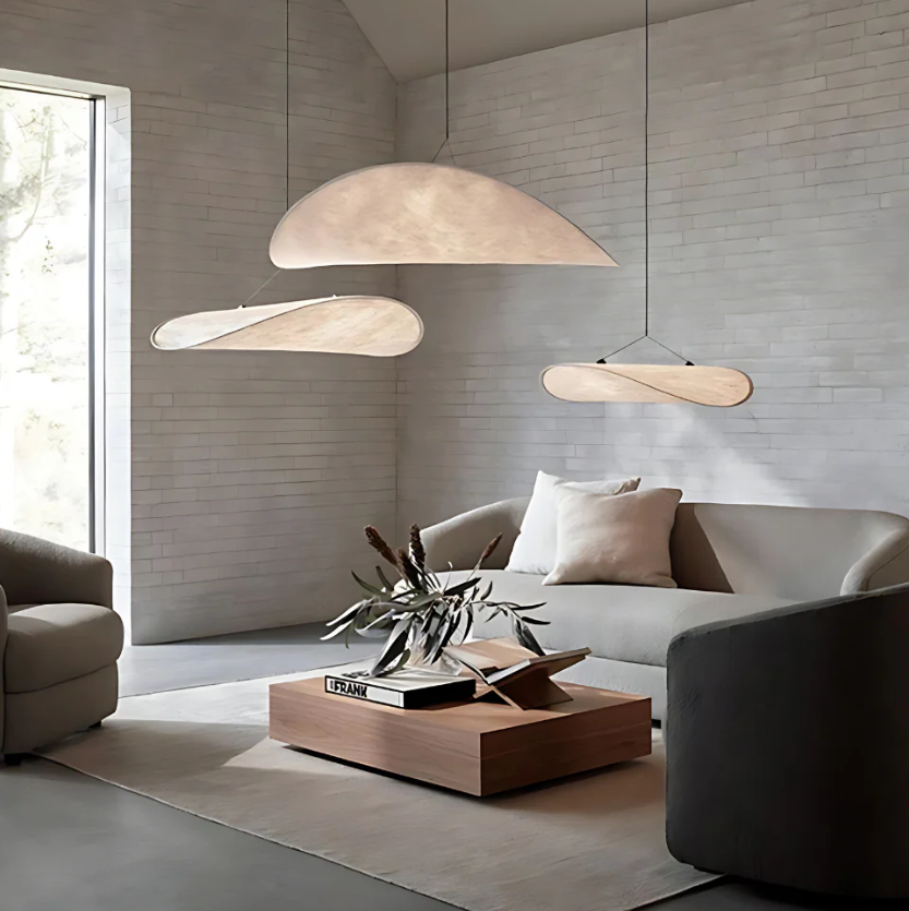 Hanging Chandelier Japandi Silk & Metal Soft Mood Lighting