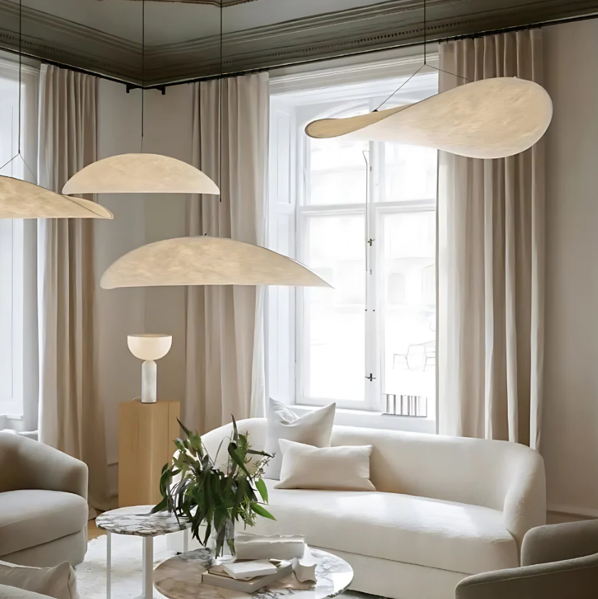 Hanging Chandelier Japandi Silk & Metal Soft Mood Lighting