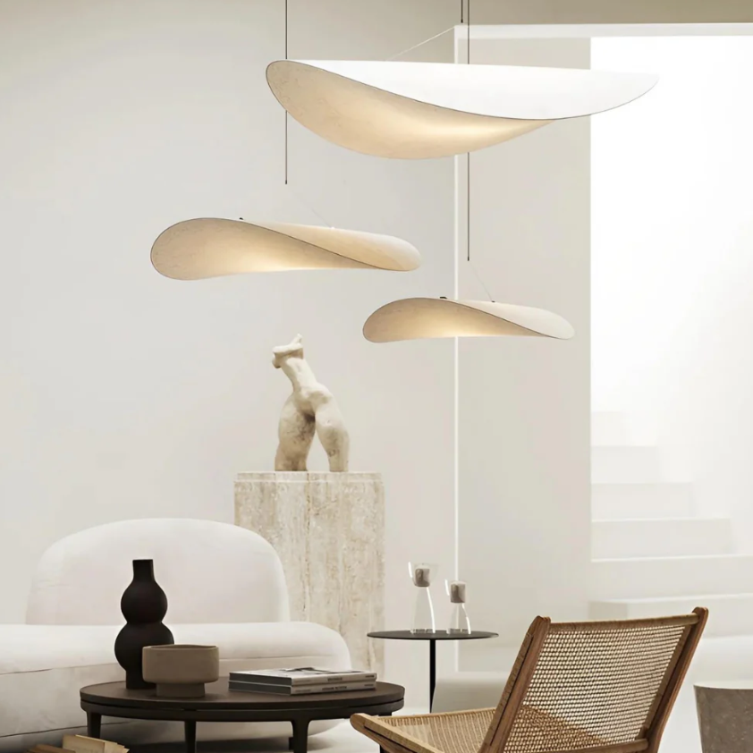 Hanging Chandelier Japandi Silk & Metal Soft Mood Lighting