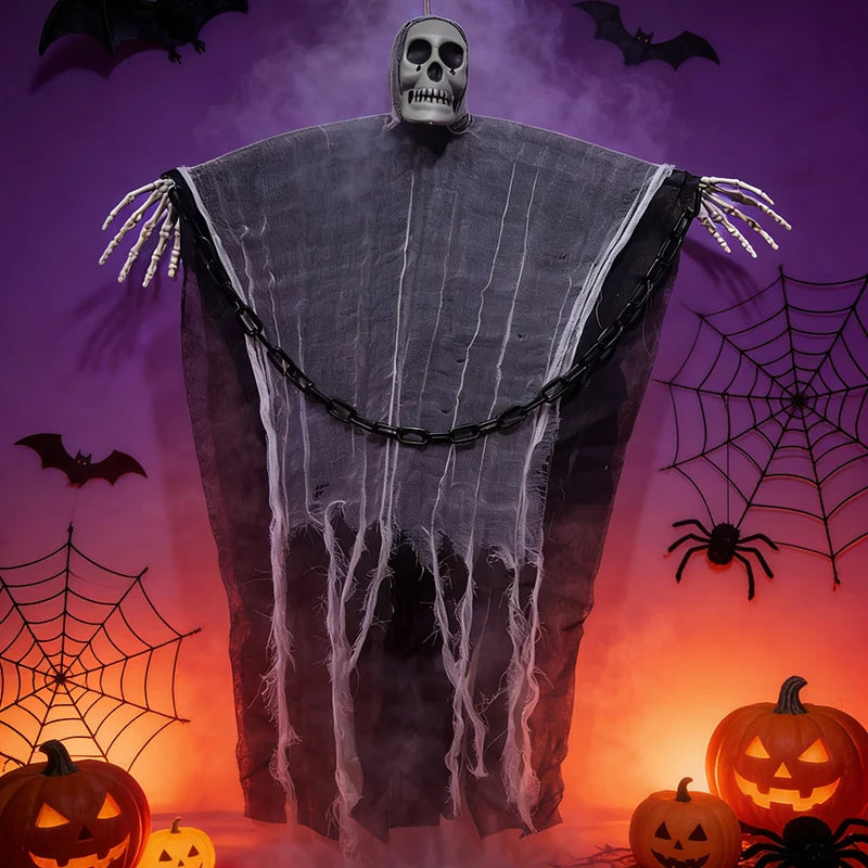 Hanging Decoration Hooded Skeleton Red LED Eyes