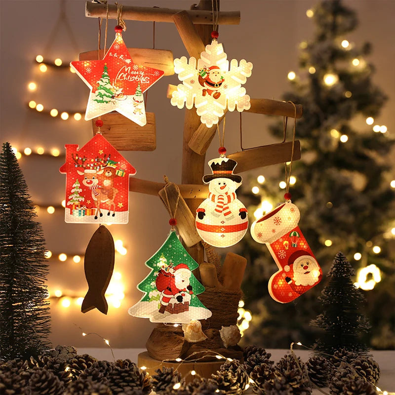 Hanging Decoration LED Snowflake Santa Motif