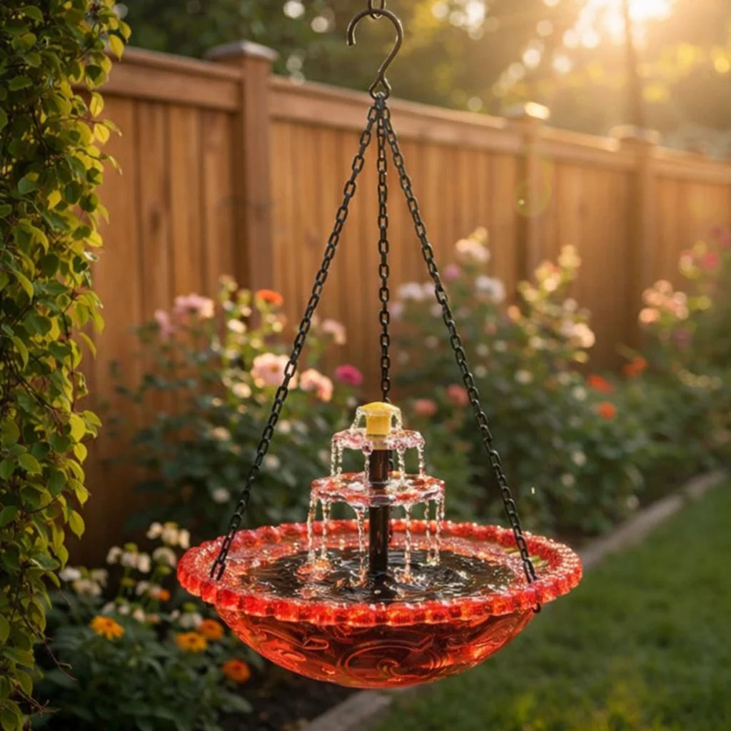 Hanging Fountain Solar-Powered Two-Tier Hand-Blown Glass Bowl