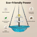 Hanging Fountain Solar-Powered Two-Tier Hand-Blown Glass Bowl