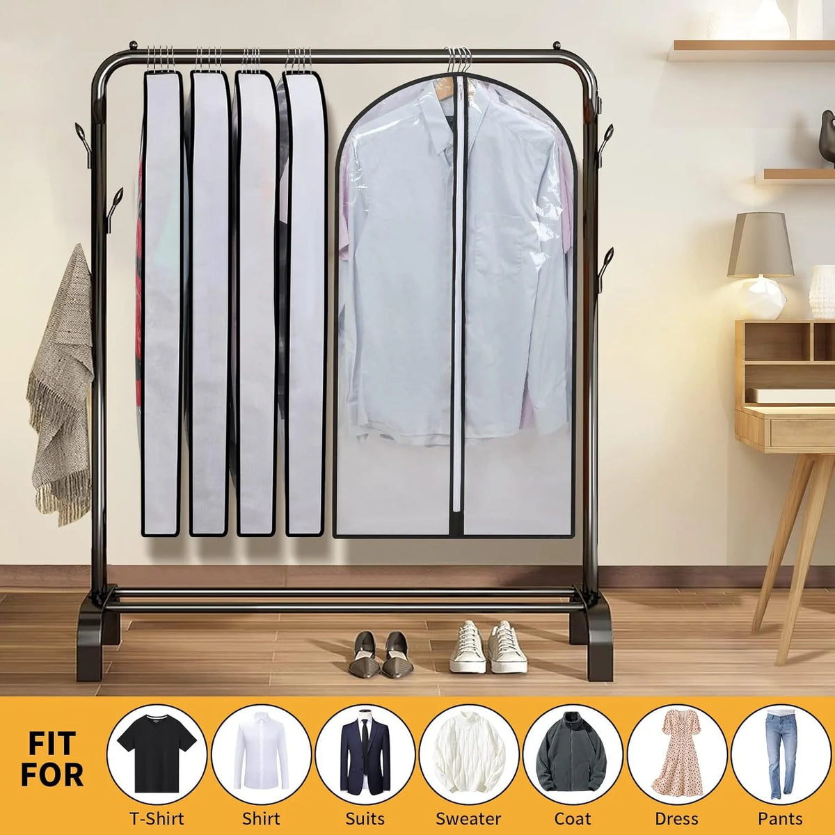 Hanging Garment Cover Set PEVA Water-Resistant Full-Length Zipper 24-Pack