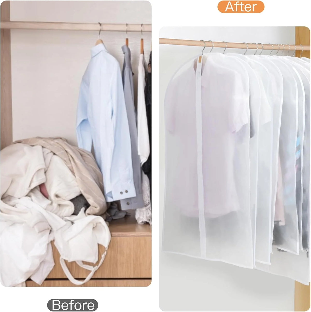 Hanging Garment Cover Set PEVA Water-Resistant Full-Length Zipper 24-Pack