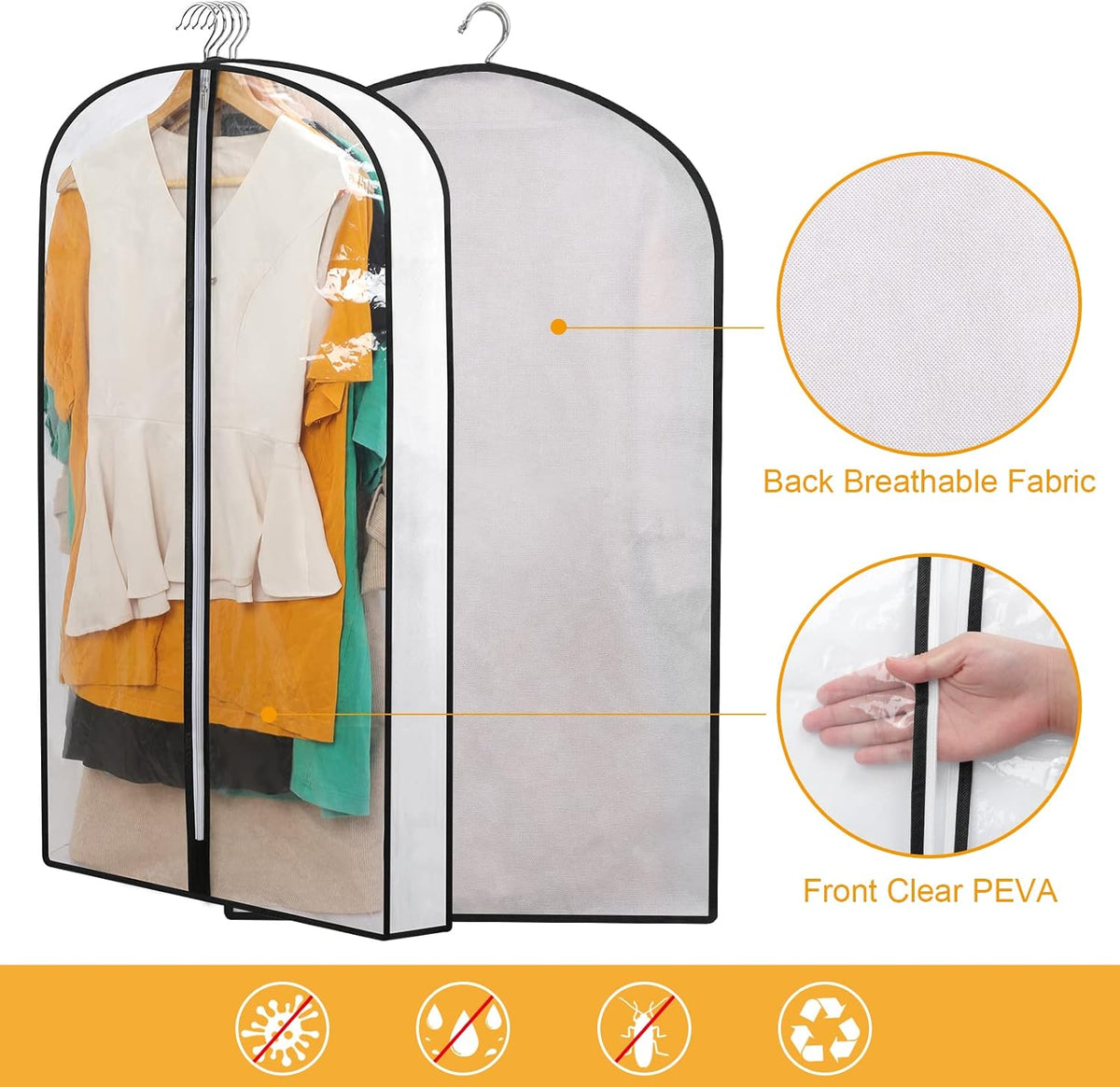 Hanging Garment Covers Full-Length Zipper Water-Resistant PEVA