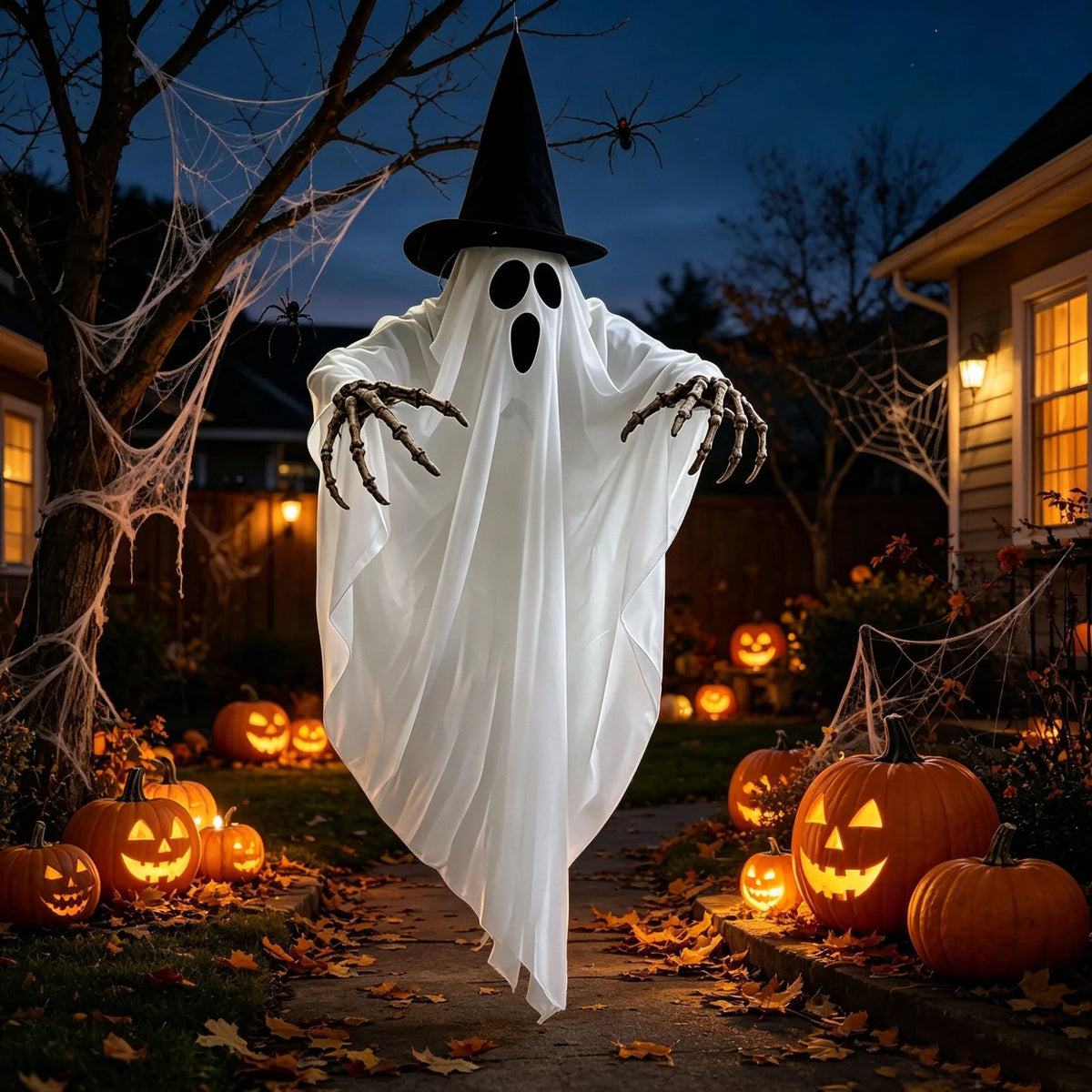 Hanging Ghost Decoration Warm LED & Movable Skeleton Arms