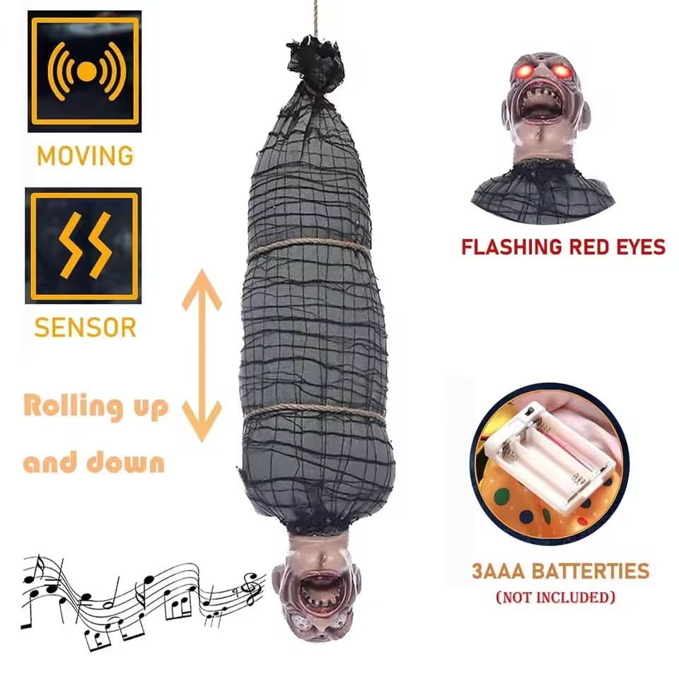 Hanging Horror Figure LED Eyes & Eerie Sound Battery-Operated