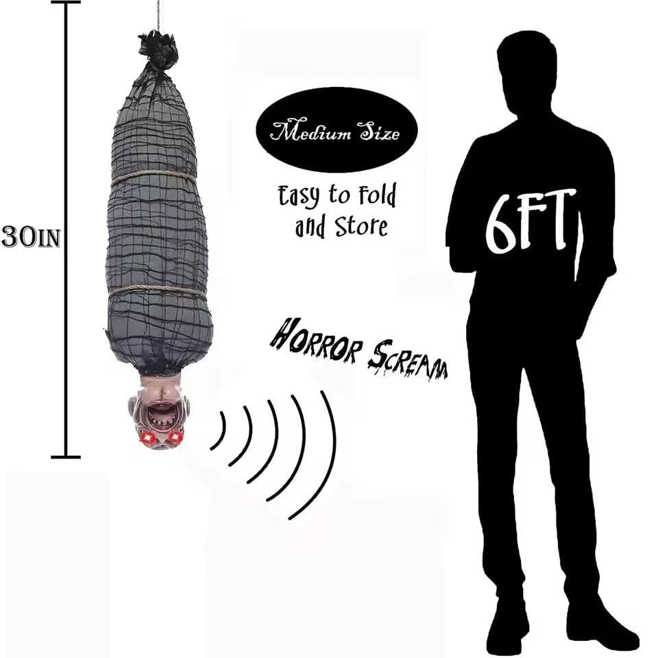 Hanging Horror Figure LED Eyes & Eerie Sound Battery-Operated