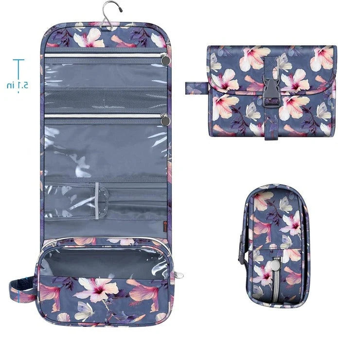 Hanging Makeup Organizer Roll-Up Clear Panel Water-Resistant Polyester