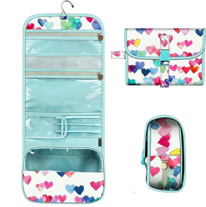 Hanging Makeup Organizer Roll-Up Clear Panel Water-Resistant Polyester