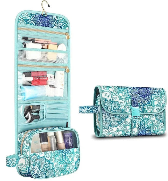 Hanging Makeup Organizer Roll-Up Clear Panel Water-Resistant Polyester
