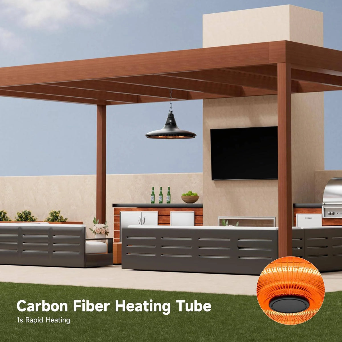 Hanging Patio Heater 1500W Infrared Weatherproof Remote Control