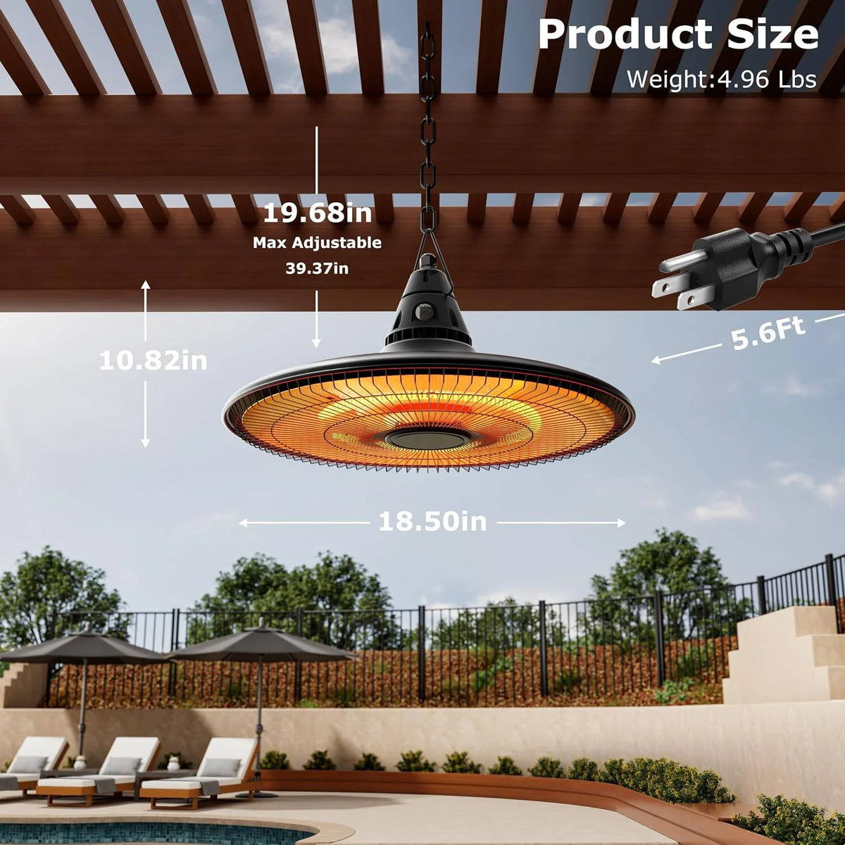 Hanging Patio Heater 1500W Infrared Weatherproof Remote Control