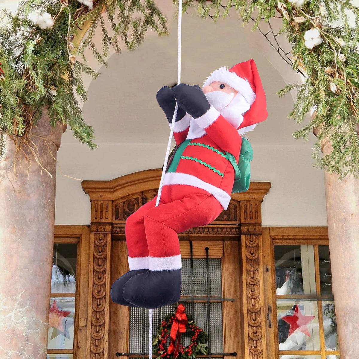 Hanging Santa Figurine Weather-Resistant Fabric Indoor Outdoor Easy-Hang
