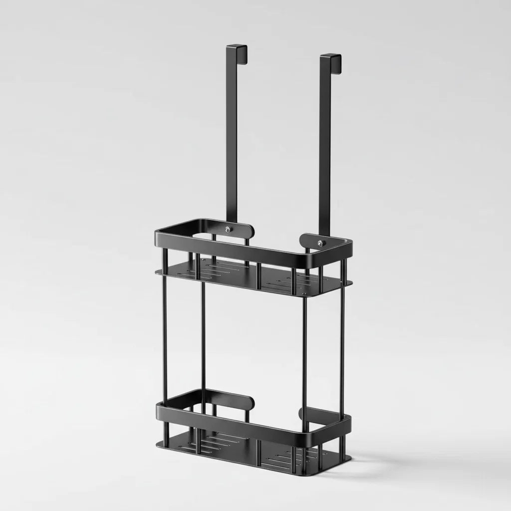 Hanging Shower Shelf Drill-Free Over-Glass Mount Aluminium Two-Tier