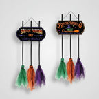 Hanging Sign Halloween Colorful Tulle Brooms Weather-Resistant