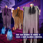 Hanging Skeleton Ghosts Red LED Fold-Flat Set of 3