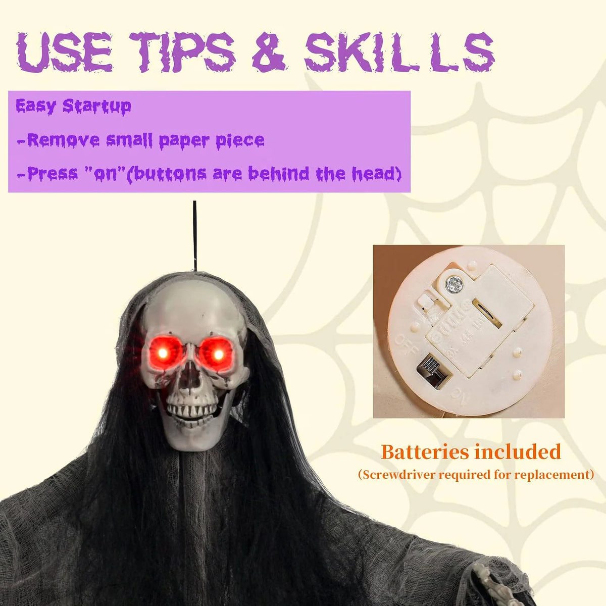 Hanging Skeleton Ghosts Red LED Fold-Flat Set of 3