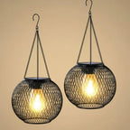 Hanging Solar Lantern Metal Mesh Shadow Projecting Warm LED