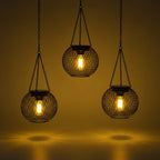 Hanging Solar Lantern Metal Mesh Shadow Projecting Warm LED