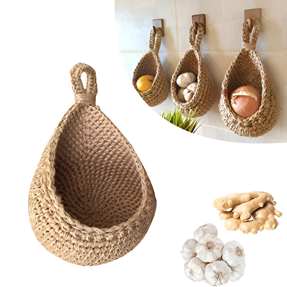 Hanging Storage Basket Handcrafted Jute & Adjustable Cord