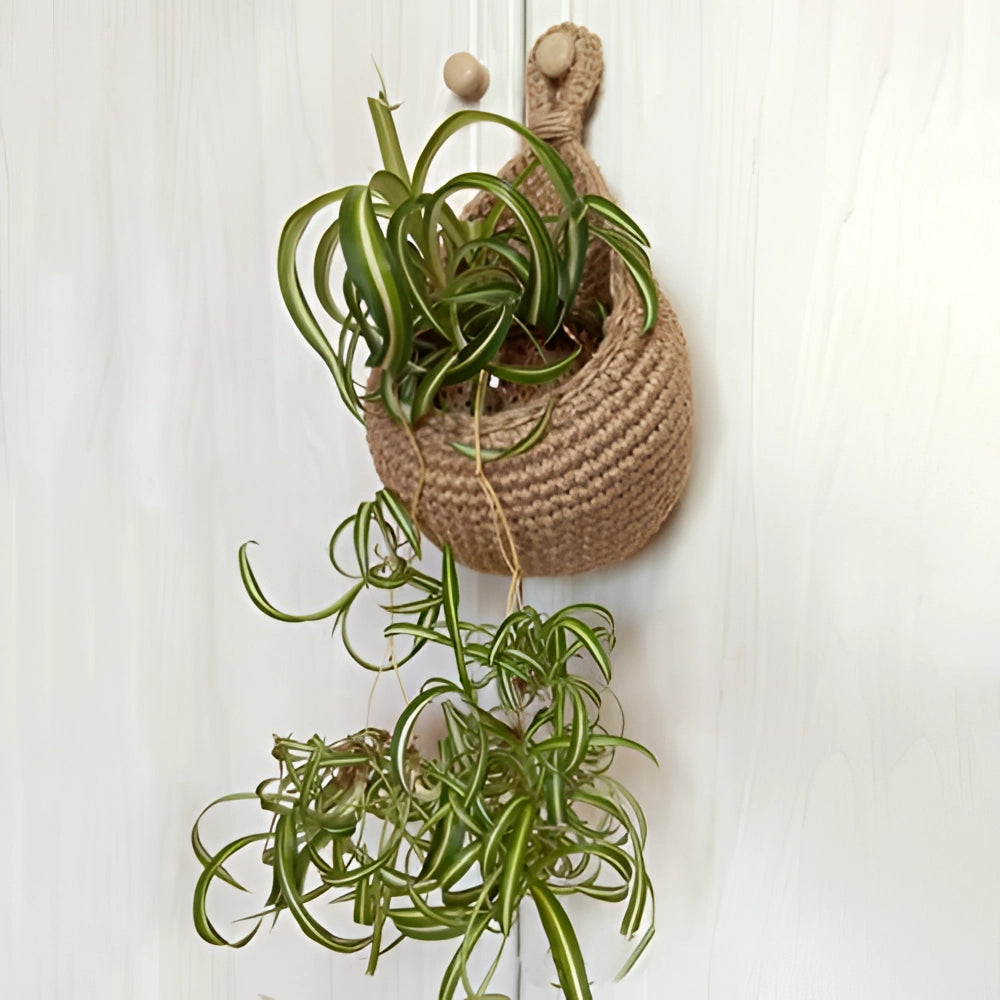 Hanging Storage Basket Handcrafted Jute & Adjustable Cord