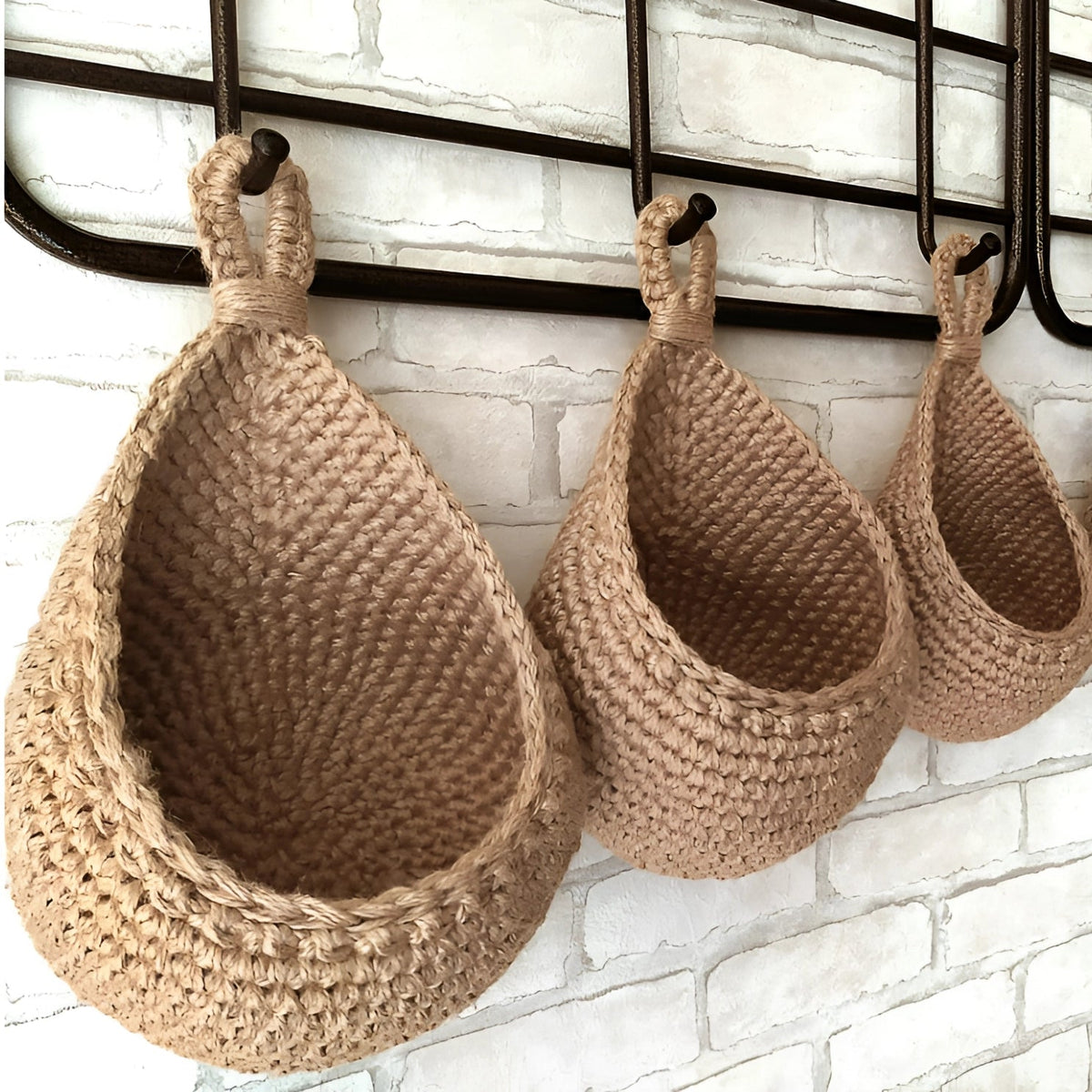 Hanging Storage Basket Handcrafted Jute & Adjustable Cord