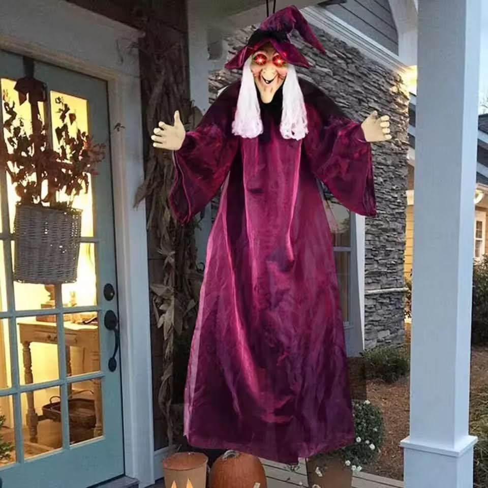 Hanging Witch Doll Life-Size Red LED Eyes & Sounds