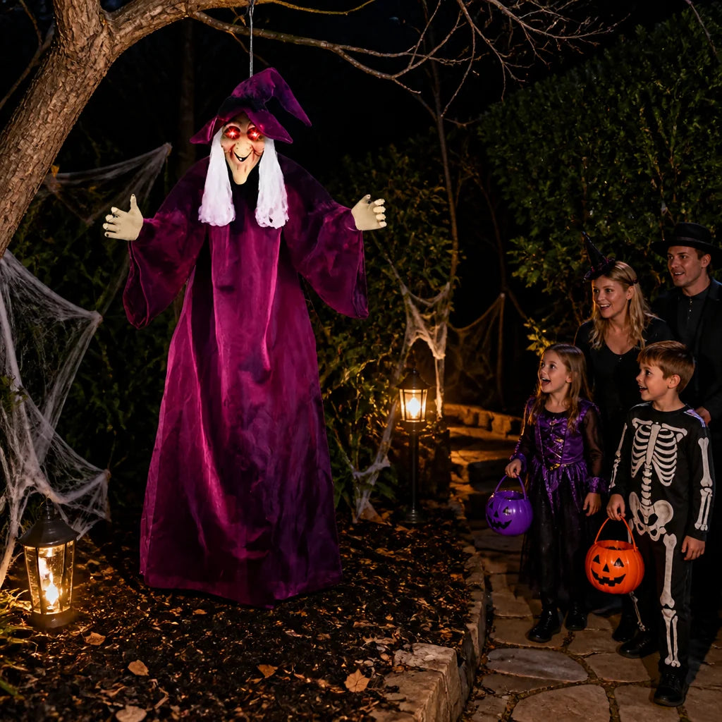 Hanging Witch Doll Life-Size Red LED Eyes & Sounds