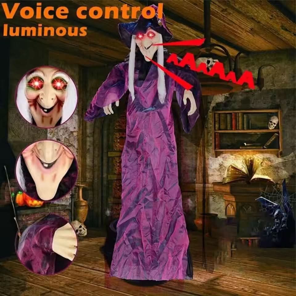 Hanging Witch Doll Life-Size Red LED Eyes & Sounds