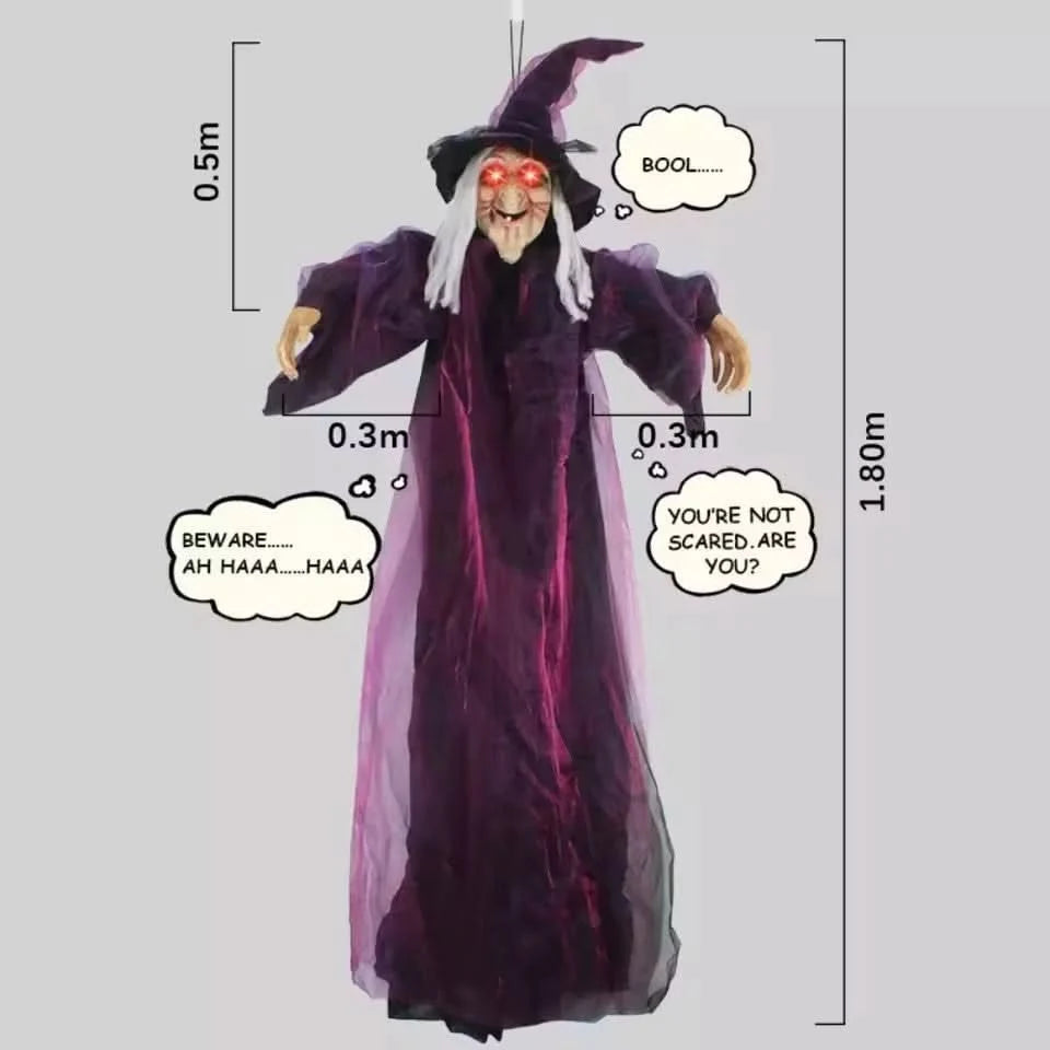 Hanging Witch Doll Life-Size Red LED Eyes & Sounds