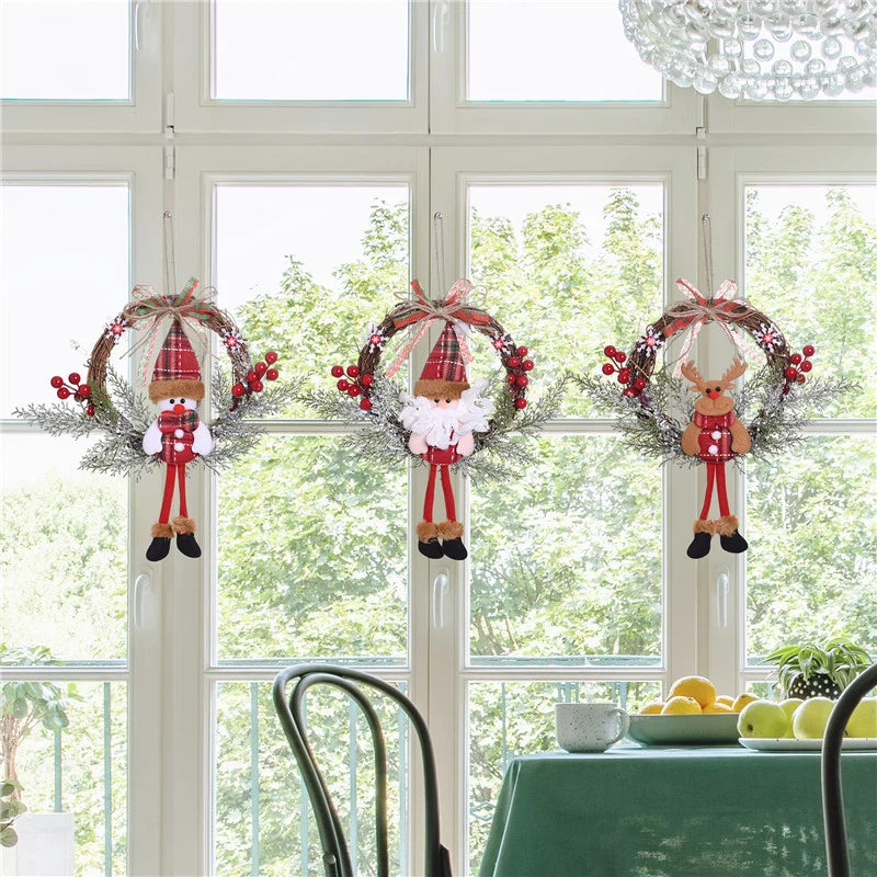Hanging Wreath Santa & Holly Artificial Pine