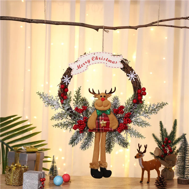 Hanging Wreath Santa & Holly Artificial Pine