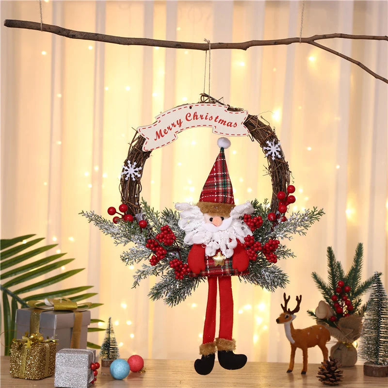 Hanging Wreath Santa & Holly Artificial Pine